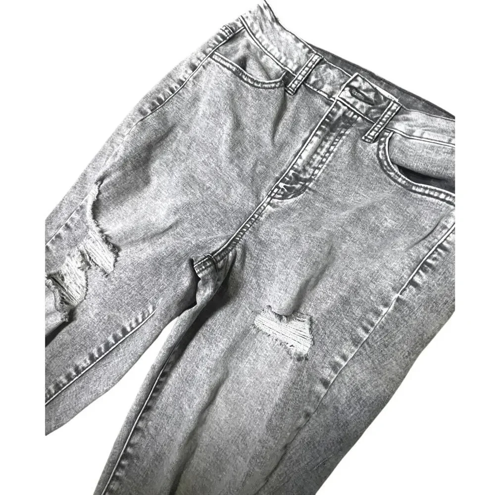 Gray Acid Wash Distressed High Rise Skinny Jeans Size 29
